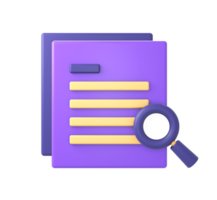 3d purple searching document files icon for UI UX web mobile apps social media ads designs png