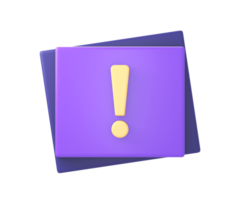 3d purple exclamation mark warning front icon for UI UX web mobile apps social media ads designs png