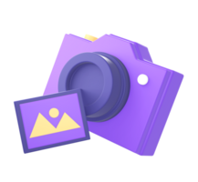 3d purple camera and image picture or photo icon for UI UX web mobile apps social media ads designs png