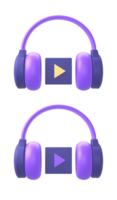 3d purple streaming video with headphone icon for UI UX web mobile apps social media ads designs png