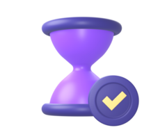 3d lila timglas med checklista främre ikon för ui ux webb mobil appar social media annonser mönster png