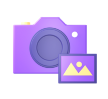 3d violet caméra avec image image ou photo icône pour ui ux la toile mobile applications social médias les publicités dessins png