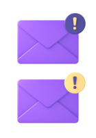 3d purple mail notification message icon for UI UX web mobile apps social media ads designs png