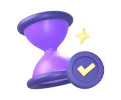 3d purple hourglass with checklist icon for UI UX web mobile apps social media ads designs png