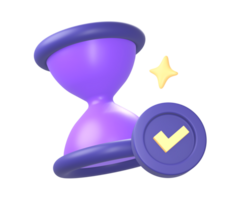 3d purple hourglass with checklist icon for UI UX web mobile apps social media ads designs png