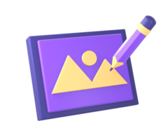 3d púrpura foto imagen imagen con lápiz icono para ui ux web móvil aplicaciones social medios de comunicación anuncios diseños png