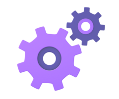 3d purple gear configuration setting front icon for UI UX web mobile apps social media ads designs png