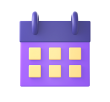 3d purple calendar date and time icon for UI UX web mobile apps social media ads designs png