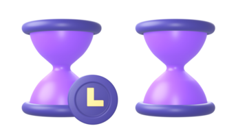 3d purple hourglass and time icon for UI UX web mobile apps social media ads designs png