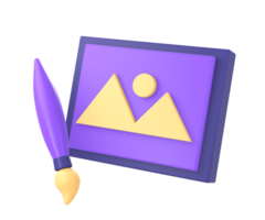 3d purple painting art with paint brush icon for UI UX web mobile apps social media ads designs png