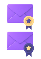 3d violet préféré courrier message avec badge icône pour ui ux la toile mobile applications social médias les publicités dessins png