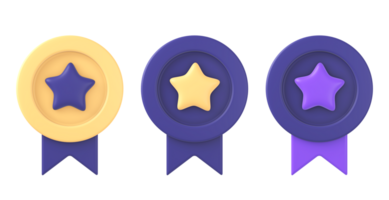 3d purple winner award badge champion with star icon for UI UX web mobile apps social media ads designs png