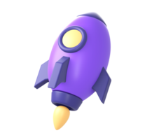 3d purple rocket launcher or spaceship side icon for UI UX web mobile apps social media ads designs png