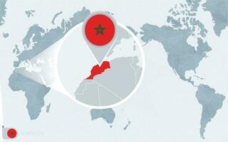 Pacific Centered World map with magnified Morocco. Flag and map of Morocco. vector