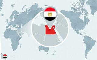 Pacific Centered World map with magnified Egypt. Flag and map of Egypt. vector