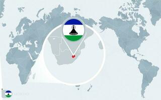 Pacific Centered World map with magnified Lesotho. Flag and map of Lesotho. vector