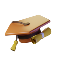 Graduation cap and diploma isolated on transparent background. 3D illustration. High resolution png