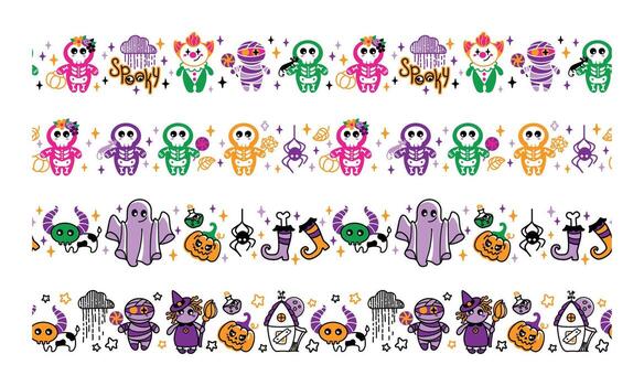 Halloween characters. Halloween borders collection. Set of patterns for frames. Vector