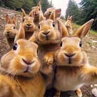 un grupo de conejos tomando selfie ai generativo foto