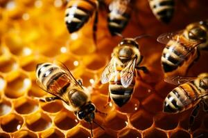 abeja colonias a trabajo en sutil tonos antecedentes con vacío espacio para texto foto