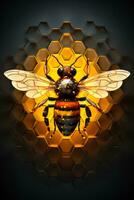 A geometric minimalist bee isolated on a gradient black and yellow background photo