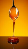 A minimalist honey dipper dripping with honey isolated on a gradient orange background photo