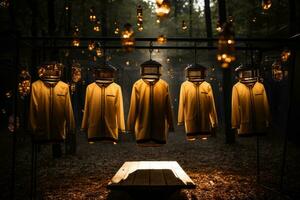 Beekeepers uniform hung gracefully minimalistic aesthetics of natural honey cultivation illuminated photo