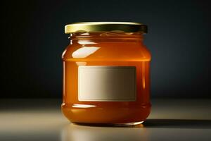 fácil demostración de miel tarro embalaje capturado en un minimalista ligero foto
