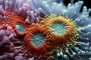 Microsopic of bacteria fungus.medical and science research concept.colorful color.generative ai photo