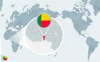 Pacific Centered World map with magnified Benin. Flag and map of Benin. vector