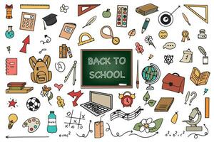 Background of school icons in doodle style. School education. Back to school doodle drawing. Vector