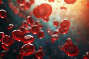 Microsopic of Red blood cells flowing through the blood vessels.medical and science research concept.generative ai photo