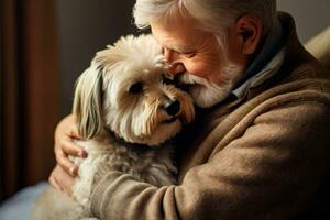 retrato de hombre y mujer abrazando linda shih tzu perro. mascota concepto foto