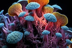 Microsopic of bacteria fungus.medical and science research concept.colorful color.generative ai photo