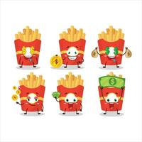 francés papas fritas dibujos animados personaje con linda emoticon traer dinero vector