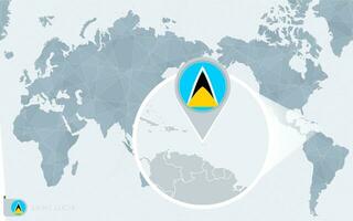 Pacific Centered World map with magnified Saint Lucia. Flag and map of Saint Lucia. vector