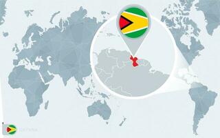 Pacific Centered World map with magnified Guyana. Flag and map of Guyana. vector