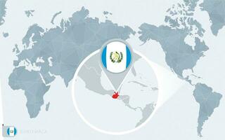 Pacific Centered World map with magnified Guatemala. Flag and map of Guatemala. vector