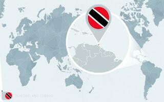 Pacific Centered World map with magnified Trinidad and Tobago. Flag and map of Trinidad and Tobago. vector