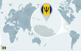 Pacific Centered World map with magnified Barbados. Flag and map of Barbados. vector