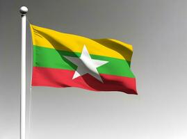 Myanmar national flag waving on gray background photo