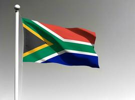 South Africa national flag waving on gray background photo