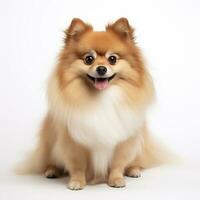 Cute Pomeranian breed dog isolated on white background, AI generated. Generative AI. photo