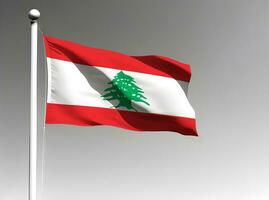 Lebanon national flag waving on gray background photo