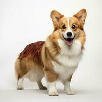 Cute Corgi breed dog isolated on color background, AI generated. Generative AI. photo