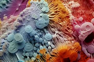microsópico de bacterias hongo.medico y Ciencias investigación concepto.colorido color.generativo ai foto