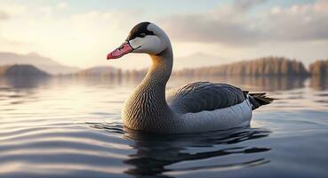 lone goose swims in a calm sea realistic. ai generation photo