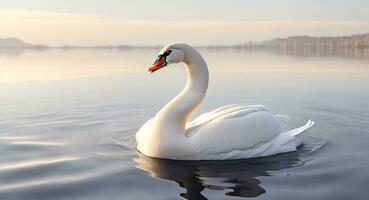 a lonely swan swims in a calm sea realistic. ai generation photo