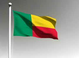 Benin national flag waving on gray background photo