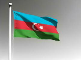 Azerbaijan national flag waving on gray background photo